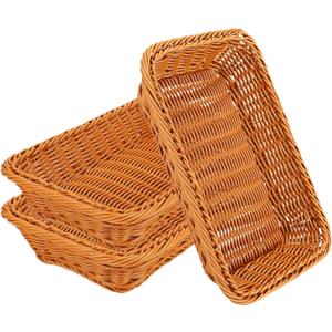 EUSOAR Wicker Bread Basket, 11.8"x 7.9"x 2.4" 3pcs Tabletop Food Serving Baskets Trays, Bread Proofing Basket, Food Fruit Vegetables Sundries Storage Basket for Restaurant Bakery Family Party