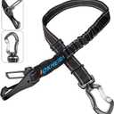IOKHEIRA Dog Seatbelt, Updated Adjustable Harness Reflective Bungee Dog Car Seat Belt with Aviation Aluminum Alloy Rotatable Carabiner, Hook & Buckle (Black)