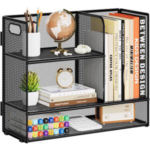 Marbrasse 3-Tier Desk Shelf Organizer with Handle, Desktop Bookshelf File Holder, Mesh Display Shelf Organizer Storage Rack for Office, Home, Supplies, Kitchen (Black) Marbrasse 3-Tier Desk Shelf Organizer with Handle, Desktop Bookshelf File Holder, Mesh Display Shelf Organizer Storage Rack for Office, Home, Supplies, Kitchen (Black)
