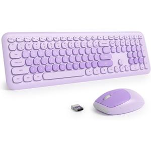 Surmen Cute Purple Keyboard and Mouse Wireless Silent, Full-Size Retro Typewriter Wireless Quiet Keyboard Mice Set Low-Noise 2.4GHz for Computer, Desktop, Laptop(6-Diary Purple)