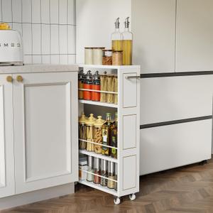 KLM 4 Tier White Slim Storage Cart with Wheels,Narrow 6.7" W
Stable and Sturdy Rolling Storage Carts with Handle for Kitchen, Laundry,Snack, Narrow Places