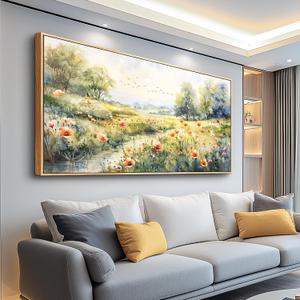 XIGUANGART Large Framed Wall Decor Canvas Wall Art for Living Room Wildflower Pastoral Scenery Paintings Meadow Abstract Pictures Rustic Floral Art Print for Bedroom, Office Modern Artwork Decorations
