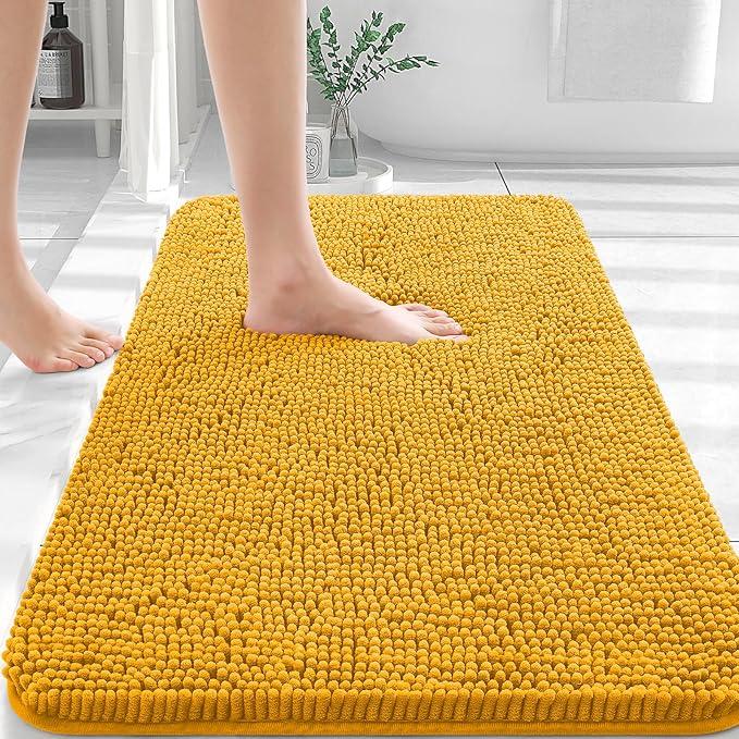 OLANLY Bathroom Rugs 36x24, Extra Soft Absorbent Chenille Bath Rugs, Rubber Backing Quick Dry, Machine Washable Bath Mats for Bathroom Floor, Tub and Shower, Home Decor Accessories, Golden Yellow