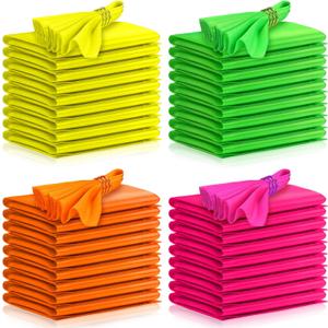 VitalCozy 60 Pcs Neon Party Satin Napkins Bulk 17" x 17" Square Silk Stain Soft Fabric Smooth Reusable Cloth Napkins for Neon Party Wedding Supplies