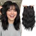 MARJORIE Hair Topper,14inch Hair Pieces for Women, Natural Looking Synthetic Wavy Wispy Clip in Bangs, 6.5x6.5 Base Full Coverage Fit Comfortabale, Perfect for Daily Using/Party