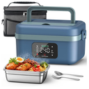 VASG 2026 Upgraded Heated Lunch Box for Adults, 16000mAh Cordless Rechargeable Electric Lunch Box with 1L Stainless Steel Container, Self-Heating Food Warmer for Work, Office & Travel, Blue/Green