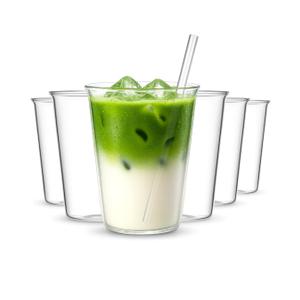Set of 6 11.8 oz Clear Drinking Glass with Straws 340 ml Iced Tea Beer Cups Heat Resistant Kitchen Glassware for Juice, Beverage, Cocktail, Coffee, Soda