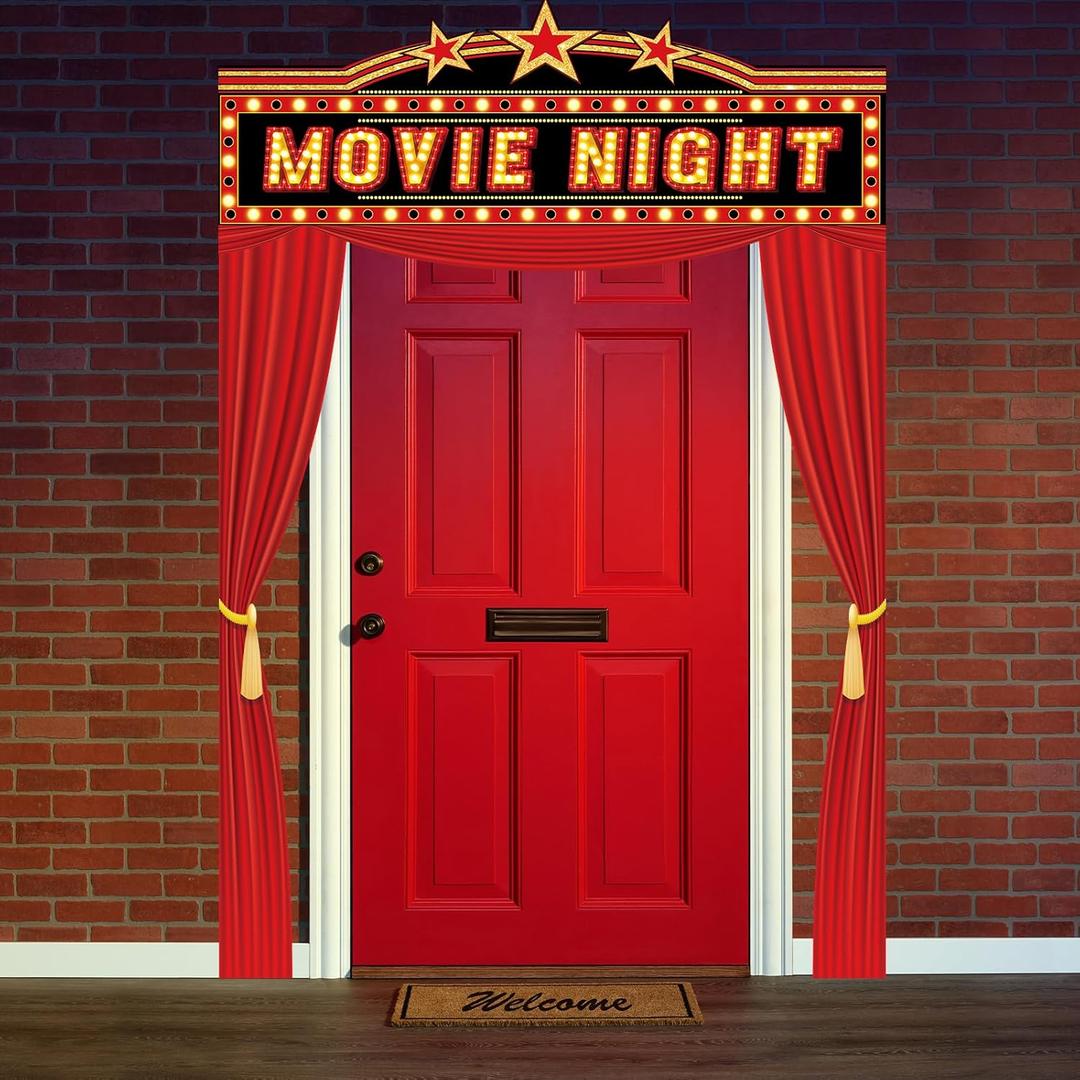 3 Pcs Movie Theme Party Movie Night Banner Porch Sign Halloween Movie Night Entryway Party Decorations Now Showing Movie Sign Movie Party Decorations Theater Photography Background Supplies