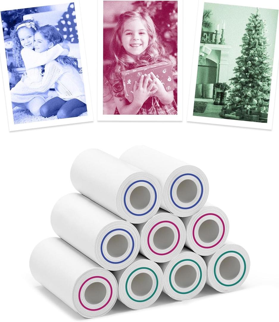 3-Color Kids Camera Paper Roll Refill - Compatible with Most Instant Print Camera, HD Photo Printer Paper for Kids Aged 4 5 6 7 8 9 10 Boys Girls Birthday Gifts (9 Rolls)
