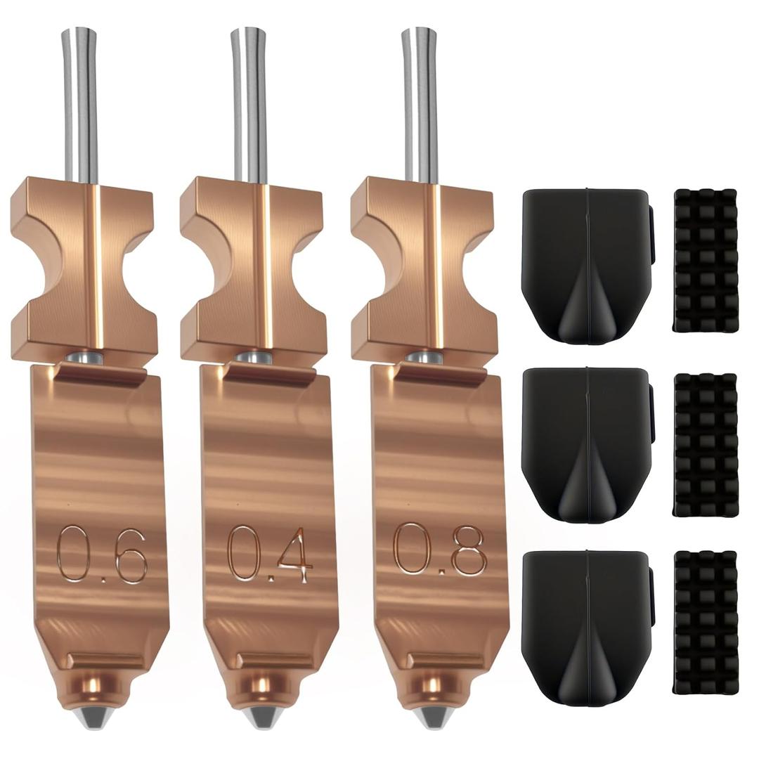 3CS Upgraded 0.4/0.6/0.8mm Integrated Nozzle Kit for Flashforge Adventurer 5X, Quick-Release Hotend Heating Block with 3 Cleaning Brushes & 3 Silicone Socks