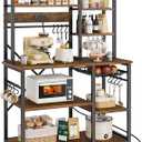 SUPERJARE Large Bakers Rack with Power Outlets, 6-Tier Microwave Stand, Coffee Bar with 12 S-Shaped Hooks, Kitchen Shelf with Wire Basket, 39.4 x 14.6 x 66.9 Inches, Rustic Brown