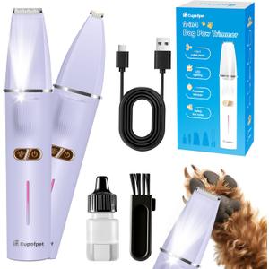 2-in-1 Dog Paw Trimmer with 2 Blades, Quiet Cordless Dog Clippers with 2 Speeds, Small Pet Hair Grooming Trimmer for Paws, Eyes, Ears, Face, Rump, USB-CPurple