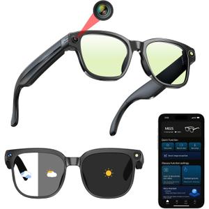 AI Smart Glasses with Camera, 1080P HD Video Recording, Hands-Free Video & Photo Recording, Real-Time Translation, Bluetooth Open-Ear Audio, Smart Glasses for Travel, Meetings & Vlogging