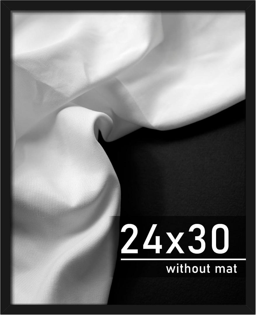 Picrit 24x30 Picture Frame, Black Engineered Wood Posters Frame for Horizontal or Vertical Wall Mounting and Displaying Puzzles and Artwork Photos, 1 Pack