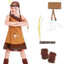 fun shack Girls Native American Costume Childrens Brown Fringed Indian Dress Outfit (Small)