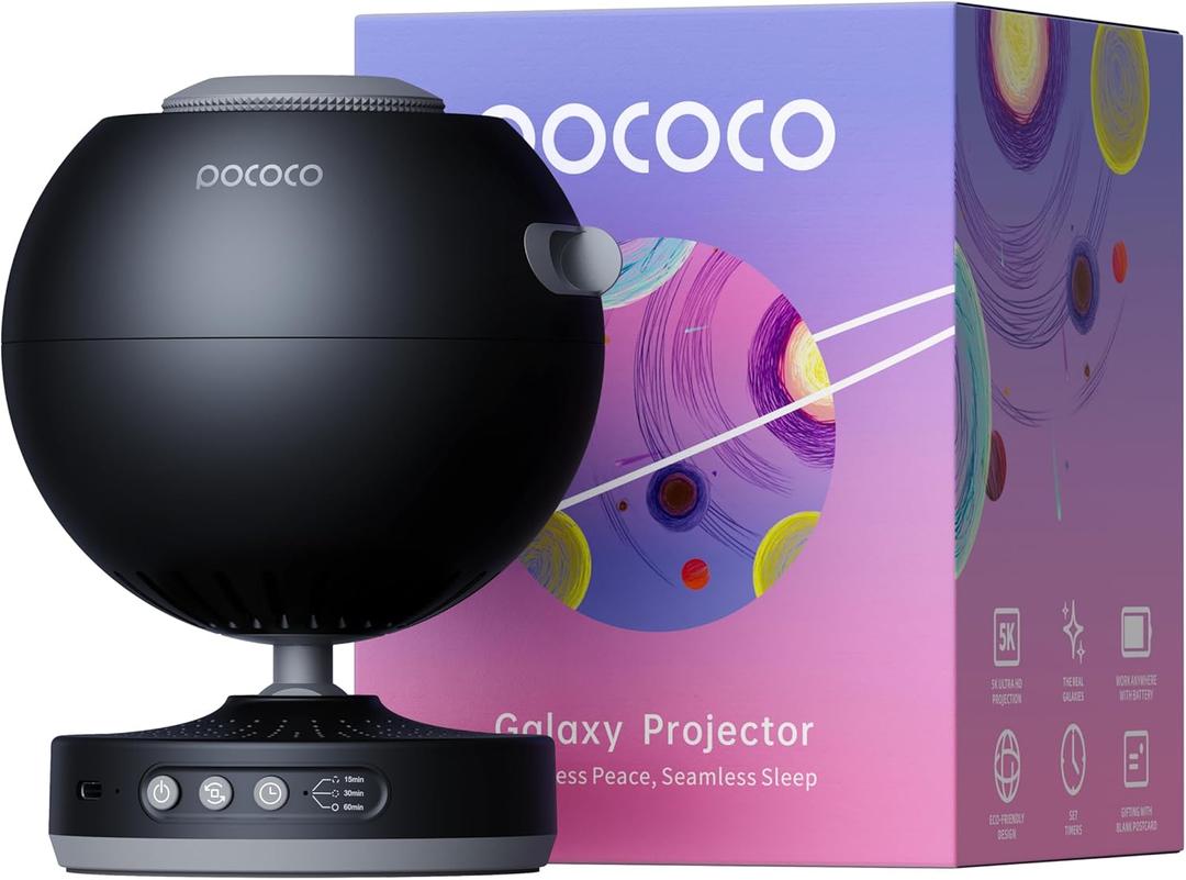 POCOCO Galaxy Star Projector for Bedroom with Replaceable Optical Film Discs, Home Planetarium Night Light Projector with High-Definition Soft Light for Relax, Study, and Meditate, Stress Relief Gifts (Black)