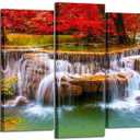 KREATIVE ARTS Canvas Print for Living Room Decoration Stretched 5 Panels Green Dreamlike Waterfall Painting Wall Art Picture Print on Canvas- High Definition Modern Home Decor