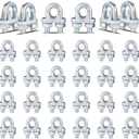 30PCS 1/4" Galvanized Zinc-Plated Wire Rope Cable Clamp Clips, M6 Wire Cable Clampswith U-Bolt Saddle Fasteners for Secure Rigging & Marine Use