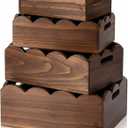 4 Pcs Scalloped Baskets with Handle 4 Size Wooden Countertop Storage Box Multipurpose Fruit Vegetable Crate Rectangular Decorative Serving Tray Organizer for Kitchen Bathroom Home Decor(Brown)