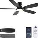 Ceiling Fans with Lights, 52" Low Profile Indoor Ceiling Fan with Light and Remote Control, Dimmable, Noiseless, Reversible, Black Ceiling Fan for Bedroom, Indoor/Outdoor Use