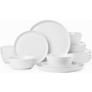 KINGSTONE Bone China Dinnerware Sets for 8, 24-Piece Lightweight Porcelain plates and bowls sets, Scratch Resistant Dish Set, Kitchen Dinner Set, for Home, Party, Gift, Microwave & Dishwasher Safe