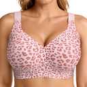 LetsJoli Jelly Bras for Women Push Up Bra Wireless No Underwire Supportive Full Coverage Plus Size for Older Women(Leopard Pink, L)