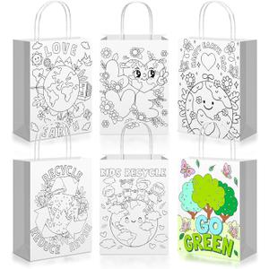 Saypacck 24 Pcs Color Your Own Earth Day Bags Reusable Earth Day Coloring Goodies Gift Bags Recycle Reuse Love Earth Kraft Paper Tote Candy Bags Green Earth Bags for Earth Day Party Supplies