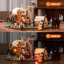 FUNWHOLE Cowboy Camp Lighting Building-Bricks Set - The Old West Shelter with Covered Wagon and Horse 542 Pcs Collection Display Set for Adults and West Lovers