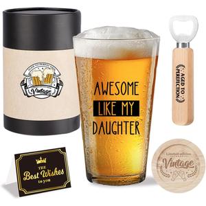 Funny Dad Fathers Day Retirement Gift Christmas Retired Valentines Birthday Gifts for Dad Men Father Daddy from Daughter Beers Lovers Cool Beer Drinking Glass Gift