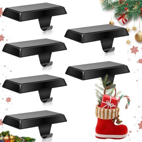 Homjoy 6 Pack Metal Christmas Stocking Holders for Mantle Heavy Duty Stocking Hangers Stocking Hook Christmas Ornaments for Counter Tables Window Fireplace Mantle Decoration (Black)