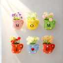 ZOCONE 6 Pcs mini vase fridge magnets, cute fridge magnets, I Love You Mom Magnetic Vase, Birthday Gifts for Mom, Mothers' Day 3D Ceramic Flower Pot for Refrigerator, Kitchen, Office Locker Decoration