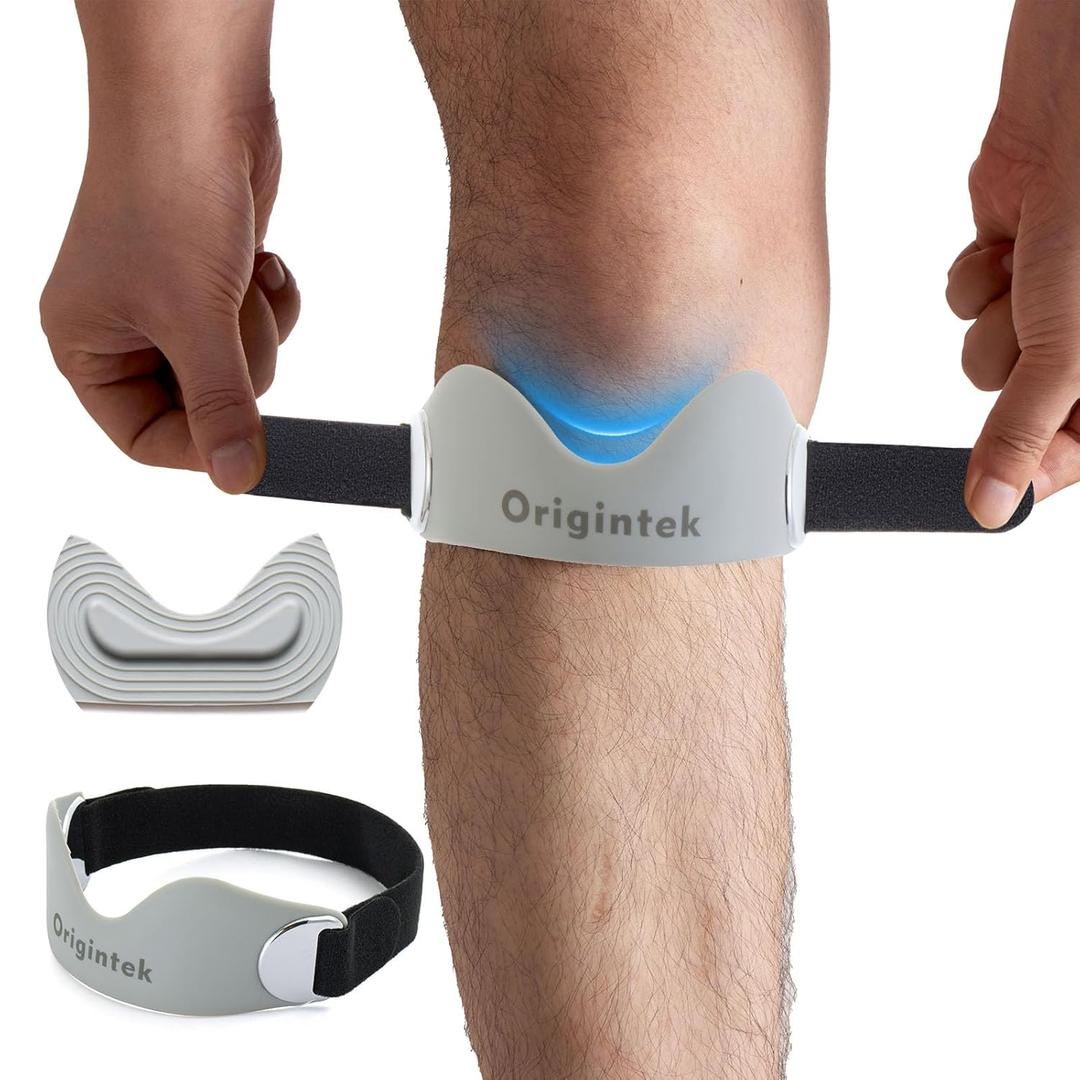 Patellar Tendon Support Strap, Adjustable Non-Slip Patella Band Knee Brace Stabilizer for Jumpers Knee, Tendonitis, Running, Basketball, Volleyball, Squats, Two Straps for Adults Teens, 1 Pack (Grey)