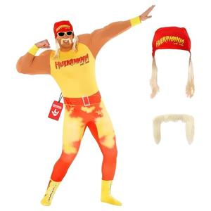 Morph Hulk Hogan Costume, WWE Costume, Hulk Hogan Wrestling Adult Outfit, WWE Wrestling Halloween Outfit with Accessories, (Size Standard)