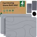 ZEN-ECO 4Pcs Stone Bath Mat - No Smell Quick Dry Diatomaceous Earth Bath Mat - Super Absorbent Diatomite Stone BathMat Non-Slip, Easy to Clean 1xStone &1xFoldable Mat, 2xStone Dishes 23.5×15.5"