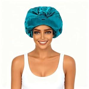 6 x Blue Satin Bonnet for Sleeping Women Adjustable Silk Hair Bonnet for Natural & Curly Hair Soft Satin Lined Bonnet Double Layer with Elastic Band Silk Sleep Cap