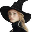 MCJC Witch Hat For Adult,Ruched Wide Brim, Halloween Masquerade Party Costume Accessory (45, Black45cm)