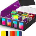 TCG Storage Box for Commander Display, 3000+ MTG Deck Case with 4 Toploaders & Supporters, PU Leather Organizer Compatible with MTG, Yugioh, and Sports Collections (Black&Purple)