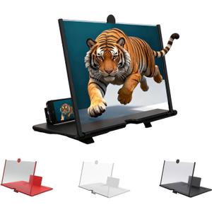 Screen Magnifier Version, 2026 New 3D HD Screen Magnifier for Cell Phone with Foldable Stand, Display Magnifier for Videos, Movies, Gaming, Travel and Home Use (Black, 10'')