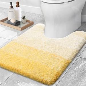 OLANLY Luxury Toilet Rugs U-Shaped 24x20, Extra Soft and Absorbent Microfiber Bathroom Rugs, Non-Slip Plush Shaggy Bath Mat, Machine Wash Dry, Contour Bathroom Mats for Toilet Base, Yellow