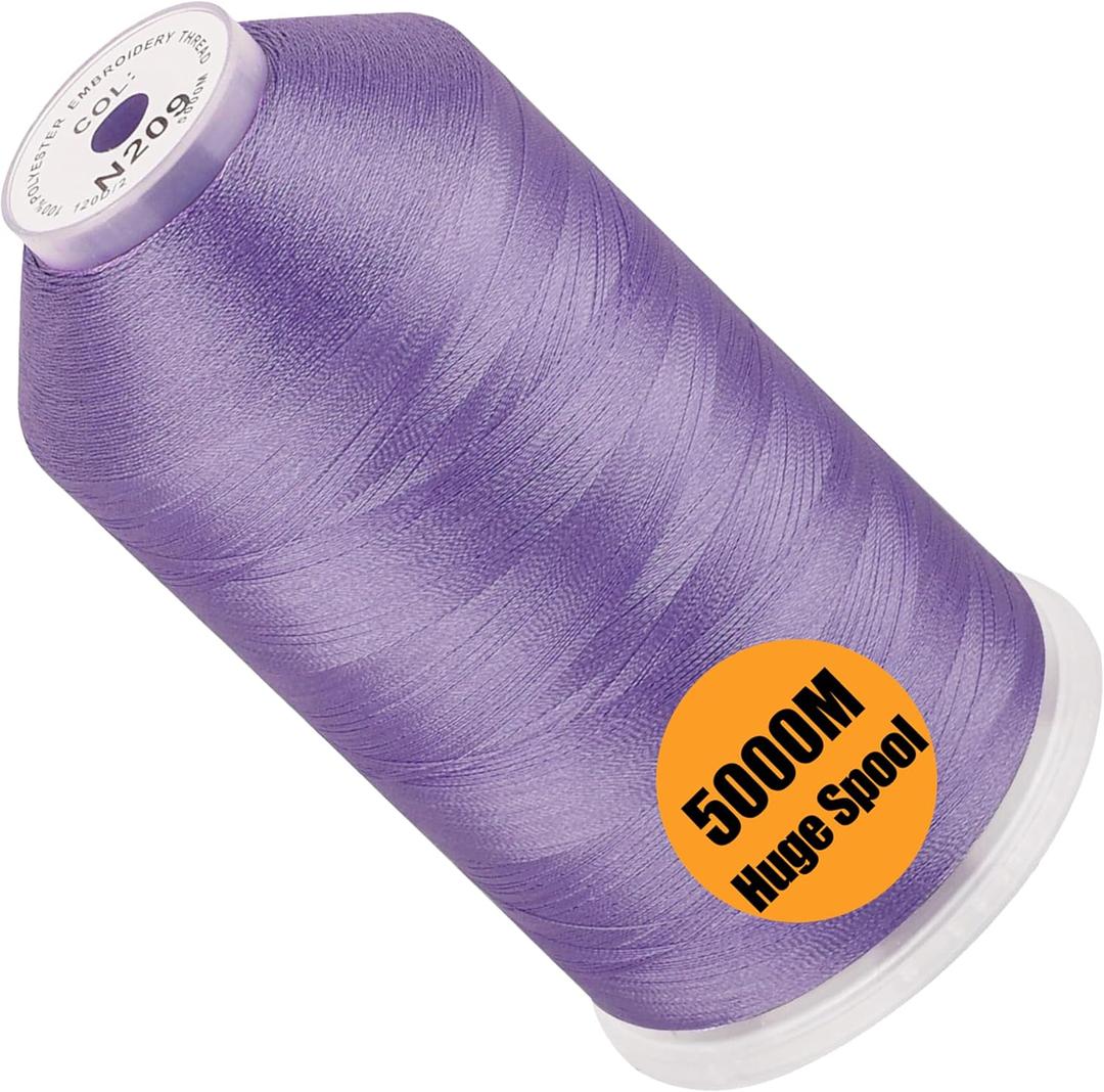 New brothread - Single Huge Spool 5000M Each Polyester Embroidery Machine Thread 40WT for Commercial and Domestic Machines - Pale Violet (Janome Color)