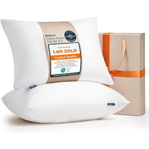 Bedsure Pillows Queen Size Set of 2 - Hotel Collection Bed Pillows for Sleeping, with Down Alternative Filling, Soft Support for Back, Stomach or Side Sleepers, Queen/Full, 28"x19", White, 2 Pack