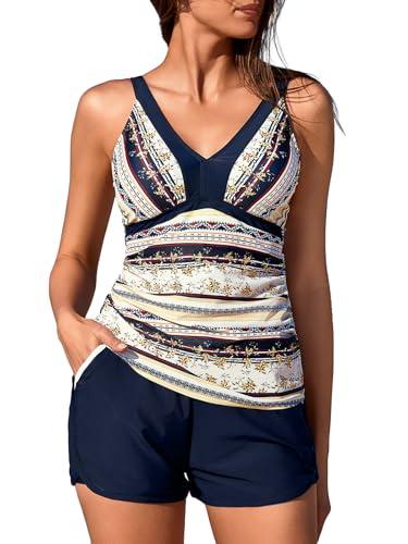 Summer Mae Color Block Tankini Swimsuits for Women 2025 with Side Pockets Sporty Swim Shorts Two Piece Bathing Suits Exotic Charm Size 14
