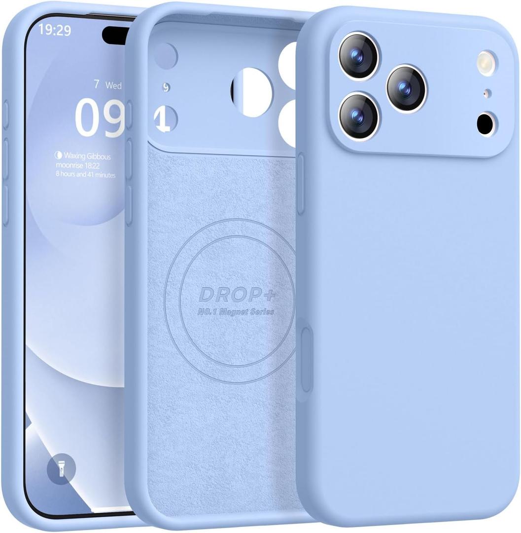 Ktele Magnetic for iPhone 17 Pro Max Case [Compatible with Magsafe] [Premium Silicone Satin-Smooth Touch] Slim Shockproof Anti-Scratch Microfiber Lining Case, 6.9 inch, Light Blue