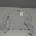 MEROKEETY Women's Sexy Long Sleeve Low Cut Fitted Basic Shirts Solid Color Fall Crop Top T-Shirt, Grey, S