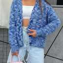 MEROKEETY Women's Fall Fuzzy Colorful Knit Cardigan Sweaters Winter Button Down Boho Casual Long Sleeve Outerwear Top (Blue, XL)