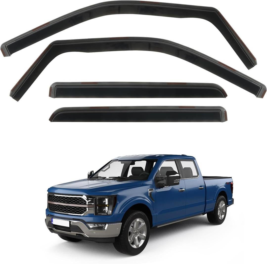 4 PCS in-Channel Rain Guards Fit for 2021 2022 2023 2024 2025 2026 Ford F150 SuperCrew, Side Window Wind Deflectors for 23-25 F250 F350 F450 F550 Crew Cab, Vent Window Visors Shade Shield