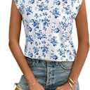 Floerns Women's Polka Dots Print Crew Neck T Shirts Cap Sleeve Summer Tee Shirt (White, L)