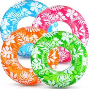 ShinyRelief 4 Pcs Pool Tubes for Adults 42inch Large Inflatable Floats Tube Tropical Leaves Inflatable Pool Floats Rings Colorful Swimming Ring Summer Hawaii Swimming (Pink,Blue,Orange,Green)