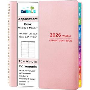 2026 Appointment Book - January - December 2026, Appointment Planner with Weekly  Monthly Spread, 8.5'' x 10.5'', Large, 15 Minute Increments, 2026 Daily Planner with Pockets, Tabs, Soft Cover