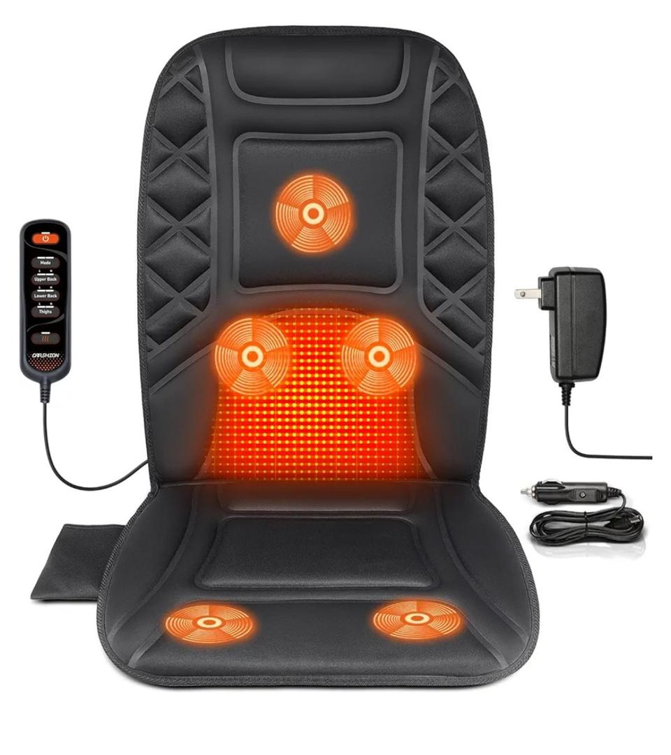 Back Massager with Heat,Heated Seat Cover Cushion with 5 Vibrating Massage Nodes Chair Pad for Pain Relief Home Office Use